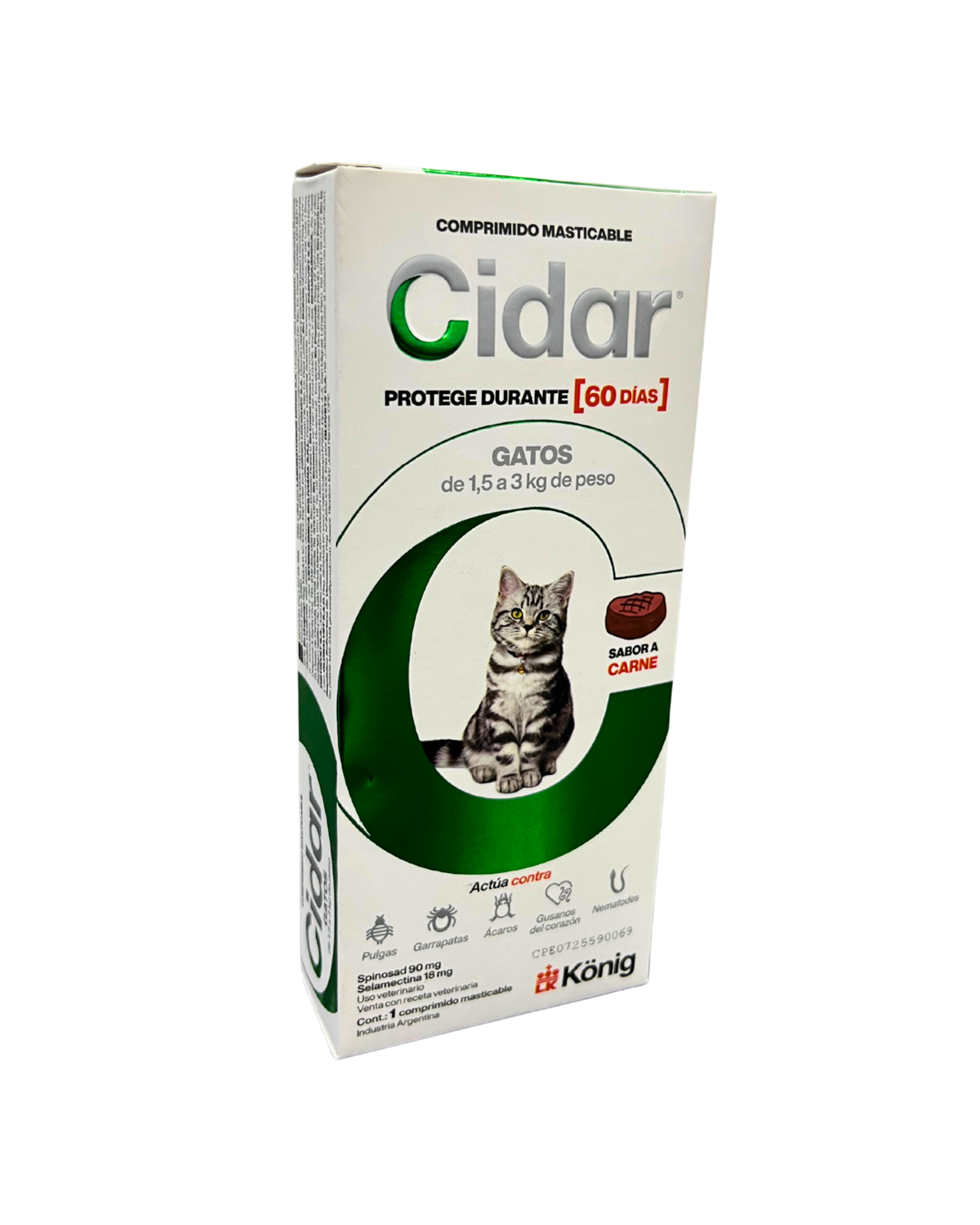 Cidar Gatos 1.3 - 3 Kg X 1 Tab (Konig) + Spinosad 90gr+Selamectina 18gr